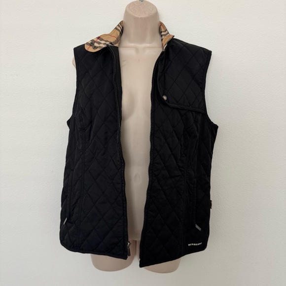 Burberry Golf Black Quilted Vest Size L Nova Check Lining - Picture 6 of 13